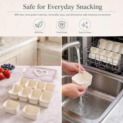 Snackle Box Container with Leakproof Lid and Handle, 8 Compartment Divided Serving Tray with Removable Containers, Spill-Proof Portable Snack Tray for Kids Snacks, Fruit, Candy, Nuts, Picnic & Parties