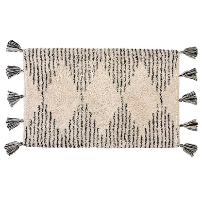 SKL Home Geo Diamond Bath Rug with Tassels, Anti-Slip, 20" x 30", Tan | 100% Cotton with Latex backing. Plush & absorbent. Modern boho design works in the bathroom, kitchen or any space. - color: Geo Diamond, Tan, style: Rug