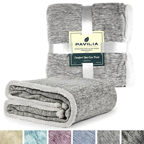 Premium Sherpa Melange Throw Blanket for Couch, Sofa by Pavilia | Soft, Fluffy, Plush, Warm, Cozy | Light Gray Fuzzy Lightweight Microfiber, Luxury Modern Reversible TV Blanket | 50 x 60 Inches - color: Melange Light Gray, size: 50 x 60 Inches