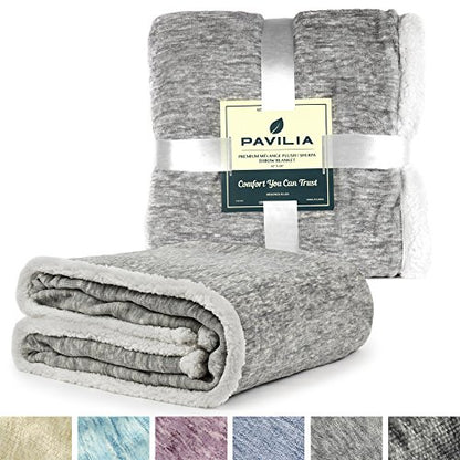 Premium Sherpa Melange Throw Blanket for Couch, Sofa by Pavilia | Soft, Fluffy, Plush, Warm, Cozy | Light Gray Fuzzy Lightweight Microfiber, Luxury Modern Reversible TV Blanket | 50 x 60 Inches - color: Melange Light Gray, size: 50 x 60 Inches