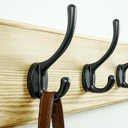 Coat Rack Wall: Patented, Heavy-Duty, 5-Double-Hooks Wooden Wall Mounted Coat Rack Coat Hanger Hook Rail for Winter Coats Hat Jacket Clothing, Light Brown - color: Light Brown & Black, size: L=17.4" (1pcs)
