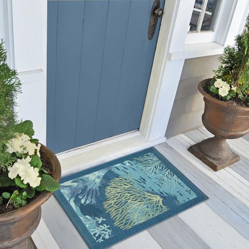 Liora Manne ESENCIA Indoor/Outdoor Power Loomed Latex Back Non Slip Mat - Contemporary Coastal Fish Colorful (Coral Garden Lapis) (2' x 2'10") - color: Coral Garden Lapis, size: 2' x 2'10" (Rectangular)