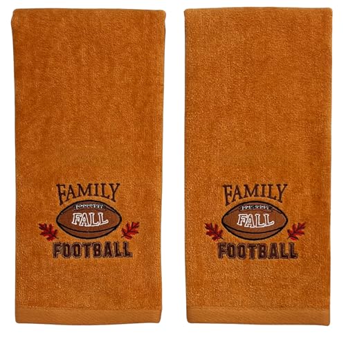 Fall Thanksgiving Rust Guest Hand Bathroom Towels, Family Football, 16x25" | Set of 2, 100% Soft Cotton Velour, Autumn Farmhouse Decor for Bath or Kitchen, Perfect for Seasonal Parties & Hostess Gifts - color: Family Football