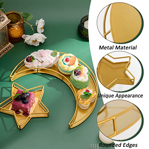 2PCS Ramadan Serving Trays Decorations for Home - Moon Star Shaped Eid Mubarak Table Decor Gifts, Islam Muslim Al-Fitr Iftar Party Crescent Iron Platters Dishes (Hollowed-Out) - style: Hollowed-out
