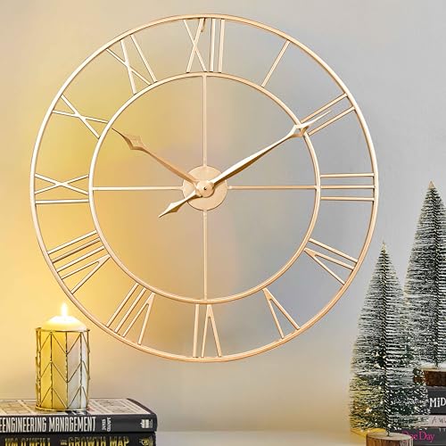 Large 30 Inch Gold Wall Clocks for Living Room Decor | Roman Numerals,Oversized Big Metal Wall Clock for Dinning Room,Entryway,Home Office & Home Decor - color: Champagne Gold, size: 30 Inch
