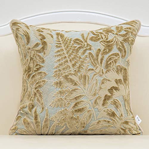 Alerfa 18 x 18 Inch Beige Square Maple Leaf Pillow Embroidery Cut Velvet Cushion Case Luxury Modern Lumbar Throw Pillow Cover Decorative Pillow for Couch Sofa Living Room Bedroom Car - color: Beige Leaf, size: 18" x 18" (Pack of 1)