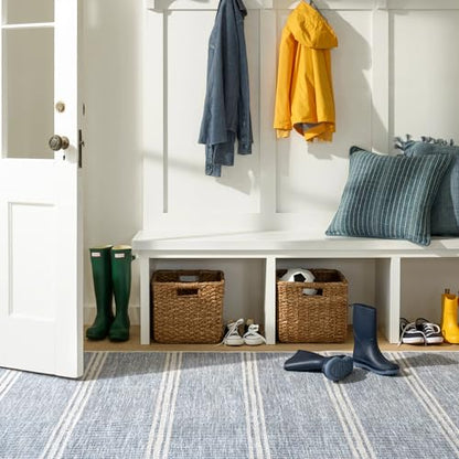 Dash & Albert Malta Blue Striped Washable Runner Rug, 2'6"x8' - color: Blue, size: 2'6" x 8' (Runner)