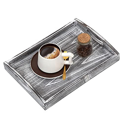 Farmhouse Rustic Wood Nesting Dinning Breakfast Serving Trays with Wood Handles, Set of 3,Can Put Food, Fruit, Plates｜Ottoman Decorative Coffee Table Tray(WhiteGrayish) - color: Whitegrayish