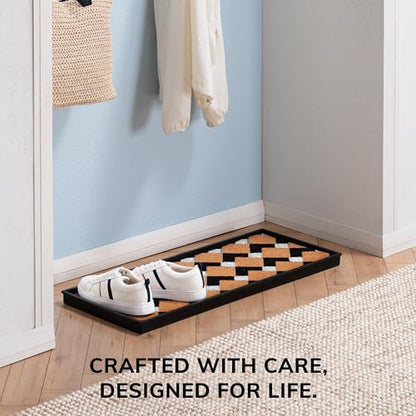 Anji Mountain Rubber Boot/Shoe Tray with Coir, Fits 3 Pair (34.5"" Wide), Tan and Black Chevron Insert (AMB0BT3F-011) - color: Tan and Black Chevron Insert, size: 34" x 14" x 1.5"