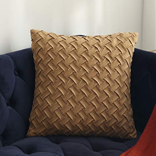 vctops Boho Basket Weave Pattern Decorative Throw Pillow Cover Super Soft Suede Solid Square Accent Cushion Case for Couch Sofa Car (Champagne,18"x18") - color: Champagne, size: 18" x 18" (Pack of 1)