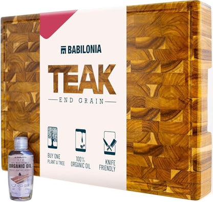 Teak Wood Cutting Board for Kitchen, End Grain Extra Thick Butcher Block | 16 x 10 Inch (ExtraThick 1.7") Professional Heavy Duty Hardwood Non Toxic Wooden Chopping Board (Oil & Plate Included) - color: Teak Wood, size: 15.7"L x 10.2"W