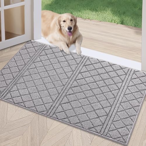 REFETONE Dirt Trapper Door Mat 24" x 36", Non-Slip Washable Doormats, Grey | Entrance Mat Dirt Resistant and Absorbent Welcome Mat, TPR backing Low Profile Floor Mats for Front Back Door and Entryway - color: Grey, size: 24" x 36"