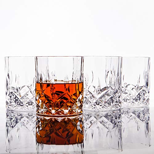 LEMONSODA Crystal Cut Old Fashioned Glass Sets - 10oz/12oz Ultra-Clear Premium Lead-Free Rocks Glass Tumbler For Drinking Bourbon, Scotch, Cognac, Cocktails (10oz, Set of 4) - color: 10oz, size: Set of 4