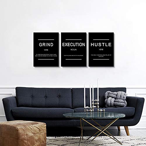 Framed Canvas Wall Art Success Quote, Office Wall Art, Black Large Poster, Positive Motivational Set of 3 Prints, Execute Failure Definition, Inspirational Print (B-3pcs,12x16inchx3pcs) - color: B-3pcs, size: 12x16inchx3pcs