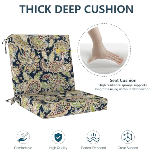 DYTXIII Outdoor Midback Chair Cushions Set of 2-20"x17" Water Repellent & Fade-Resistant Patio Seat Cushions with High-Resiliency Foam, Non-Slip Ties for Dining, Balcony Furniture-Paisley Sapphire - color: Paisley Sapphire