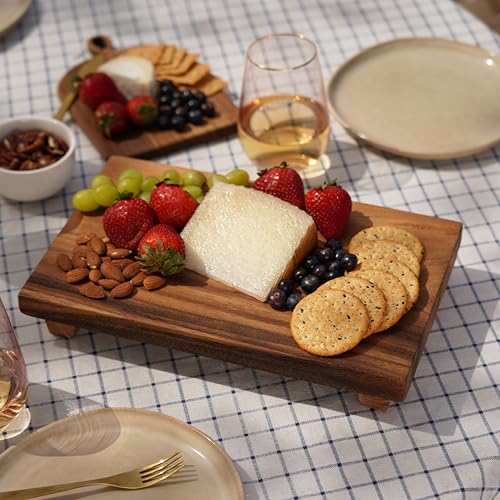 Twine Footed Wood Serving Board Decorative Tray Decor, Kitchen Table Decor or Kitchen Counter Decor, Acacia Wood Riser 13in by 8in Set of 1 - style: Footed Board
