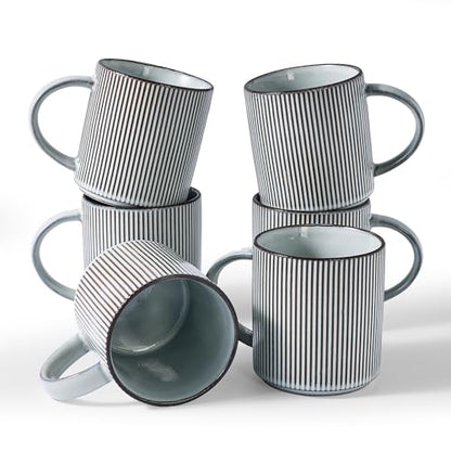 famiware Coffee Mug Set of 6, Star 16 oz Large Mugs Cup Set with Handle | Ceramic Mug for Coffee, Latte, Tea, Stackable Drinkware Set, Microwave & Dishwasher Safe, Smoky Blue - color: Smoky Blue, size: 6 Count (Pack of 1)