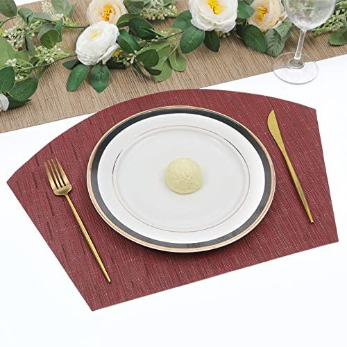SHACOS Large Size Wedge Placemats with Centerpiece Round Mat Set of 5 Round Table Place Mats Washable Dining Table Placemats Reversible Durable, Burgundy - color: Burgundy