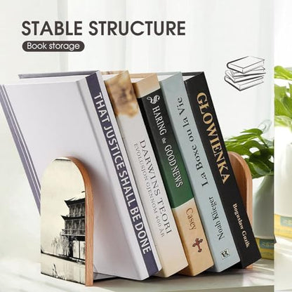 Heavy Duty Non-Slip Beech Wood Bookends, 1 Pair Adjustable Book Ends with Metal Base, Sturdy Book Organizer for Shelves, Home Office Library Tree and Mountain in Fog - color: Tree and Mountain in Fog