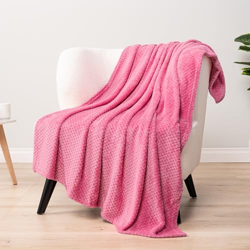 PAVILIA Fleece Throw Blanket for Couch Sofa Bed, Bright Hot Pink 50x60 | 280 GSM Soft Fuzzy Waffle Textured Jacquard Microfiber, Warm Lightweight Fade-Resistant Decorative Decor, All Season Gift - color: Hot Pink, size: 50 X 60 Inches - Throw