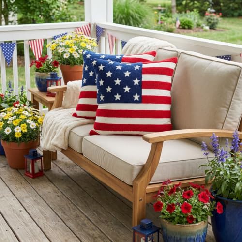 Patriotic American Flag Pillow Covers Set of 2 20x20, Chenille - color: Red, White, Blue, size: 20" x 20" (Pack of 2)