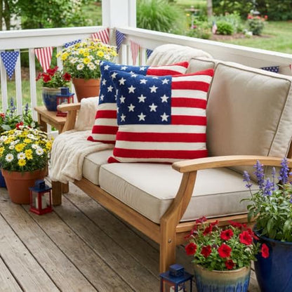 Patriotic American Flag Pillow Covers Set of 2 16x16, Chenille - color: Red, White, Blue, size: 16" x 16" (Pack of 2)