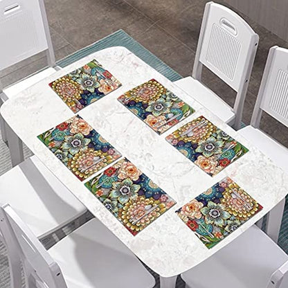 Placemats Set of 6, Dining Table Woven Vinyl PVC Placemat Wipeable Easy to Clean Oil-Proof Non-Slip Tablemats, Blooming Flowers - color: Flower, size: Set of 6