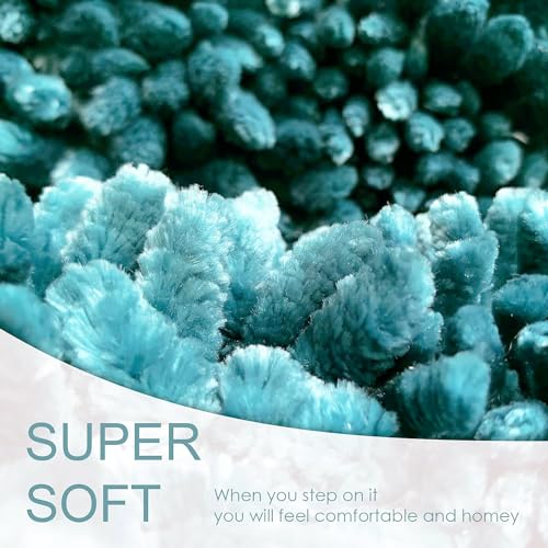 Bathroom Rug Bath Mat Dark Teal Set of 2 Piece Non Slip Super Absorbent Water Bath Rugs,Ultra Soft Super Cozy Velvet Chenille Bath Mats for Bathroom Floor,Tub,Shower,20x32+16x24 Inch - color: Dark Teal