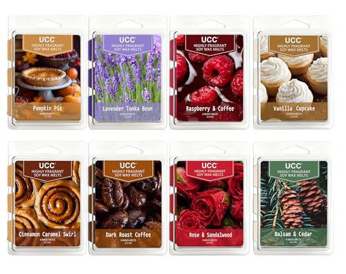 UCC Wax Melts, Soy Wax Cubes for Wax Warmer, Strong Scent Fragrance Wax Tarts, Candle Melts Gift Set, Pumpkin Pie, Cinnamon, Coffee, Vanilla, Lavendar, Rose & Sandalwood - color: A-8 Pack