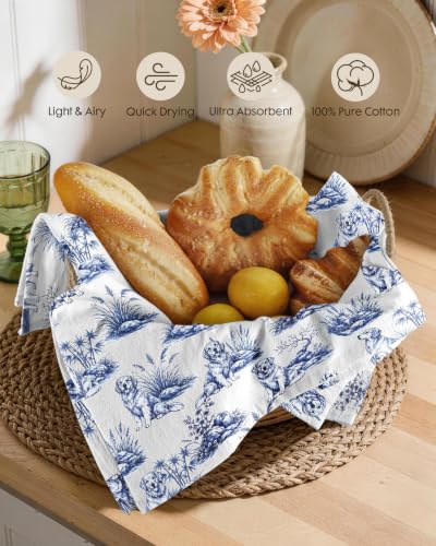 Flour Sack Kitchen Towels Set of 2, 18x26 Inch, Golden Retriever | 150GSM Cotton, Lint-Free, Quick Dry, Hanging Loop, Lightweight Tea Towels, French Home Decor, Chinoiserie, Housewarming Gift - color: Golden Retriever