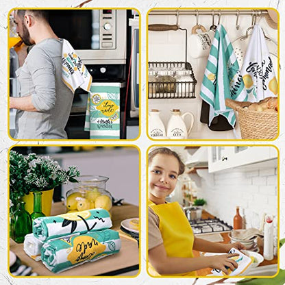 Redbaker 6 Pcs Lemon Kitchen Towels with Hanging Loop | Decorative Absorbent Hand Tea Cloths with Hanging Loop, Lemonade Design for Kitchen Decor, Ideal Housewarming Gift Choice - style: Lemon