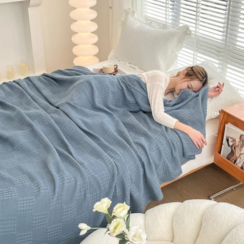 100% Cotton Waffle Knit Blanket,Lightweight,Breathable and Soft, Waffle Weave Blanket for Summer Spring,Blue,150 x 200 cm / 59 x 79 inch - color: Blue, size: Single Size 59x79 inch
