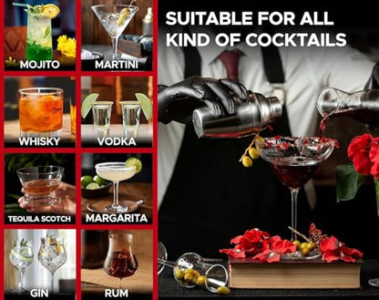Bartender Kit, 26-Piece Cocktail Shaker Set Stainless Steel Drink Shaker Bar Set with Acrylic Stand & Cocktail Recipes Booklet, Perfect Cocktail Set for Drink Mixing, Home, Bar and Parties