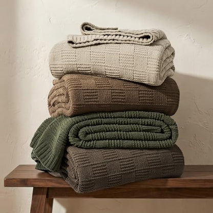 EVERGRACEHOME Modern Checkered Chenille Throw Blanket, 50x60, Sand Dune | Lightweight Warmth, All-Season Breathability, OEKO-TEX certified, Timeless Grid Pattern, Farmhouse Throw for Couch, Bed, Sofa - color: Sand Dune, size: 50" X 60"
