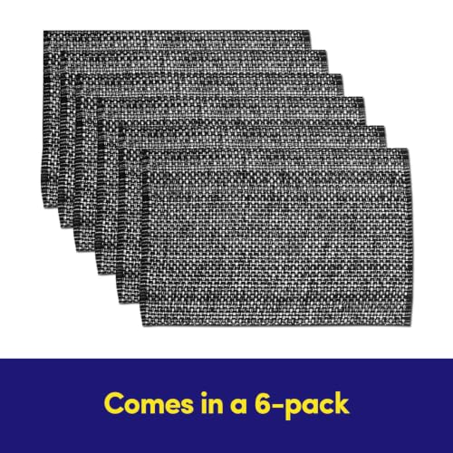 Sweet Home Collection 100% Cotton Placemats for Dining Room Rectangle Two Tone Woven Fabric 13" x 19" Soft Durable Table Mat Set, Set of 6, Black - color: Black, size: Rectangle 13" x 19"