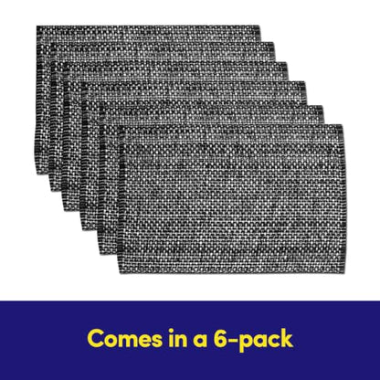 Sweet Home Collection 100% Cotton Placemats for Dining Room Rectangle Two Tone Woven Fabric 13" x 19" Soft Durable Table Mat Set, Set of 6, Black - color: Black, size: Rectangle 13" x 19"