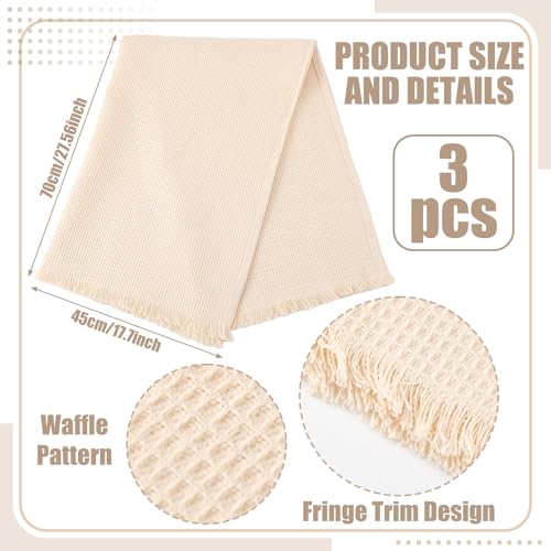 3 Pcs Waffle Kitchen Towels with Tassels Beige Absorbent 100% Cotton Turkish Dish Towels Decorative Boho Farmhouse for Drying Dishes & Home Decoration, 17.7 x 27.6inch