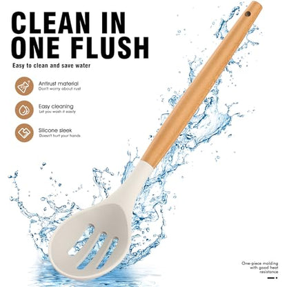 Silicone Cooking Utensils Set, Silicone Utensils for Cooking, 446° Heat Resistant Kitchen Utensil Silicone Spatula Sets, Kitchen Gadgets for Non-Stick Cookware BPA FREE (Cream White) - color: Cream White