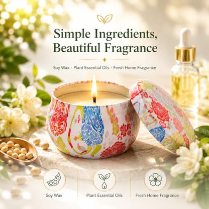 6 Pack Scented Candles Gift Set for Women, Soy Wax Tin Candles, 4 oz Each, 6 Fresh Botanical Scents, Up to 180 Hr Total Burn, Birthday Housewarming Thank You Gifts - size: Large 6-Candle Set (Summer)