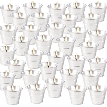Outdoors Citronella Candles 32Pack - Garden Citronella Scented Candles, Long Burning, 2 oz Small Tin Candles Gift Sets for Home Patio Yard Indoors, Balcony, Camping BBQ & Summer Parties. - color: 32Pak-Silver-white lemongrass