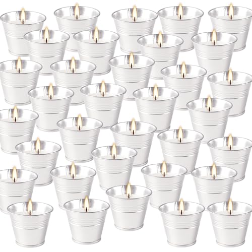 Outdoors Citronella Candles 32Pack - Garden Citronella Scented Candles, Long Burning, 2 oz Small Tin Candles Gift Sets for Home Patio Yard Indoors, Balcony, Camping BBQ & Summer Parties. - color: 32Pak-Silver-white lemongrass