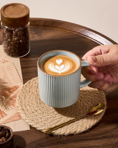famiware Coffee Mug Set of 4, Star 12 oz Ceramic Mugs Cups Set with Handle | Stoneware Stackable Catering Cup for Coffee, Tea, Cappuccino, Latte, Microwave & Dishwasher Safe, Light Blue - color: Star-Light Blue, size: 4 Count (Pack of 1)