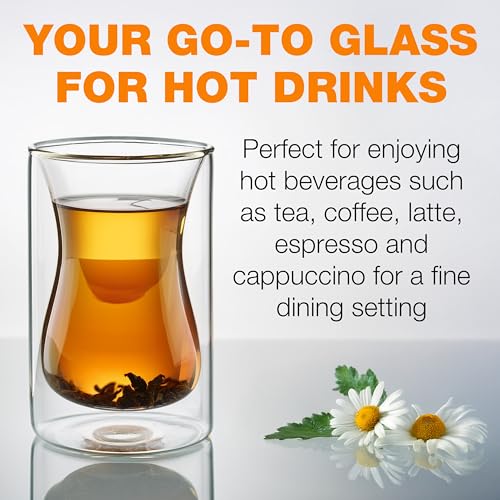 Eparé 6 oz Turkish Tea Cups Set of 2 – Heat Resistant Double Wall Turkish Tea Glass – Lightweight and Insulated Borosilicate Glass Coffee Mugs