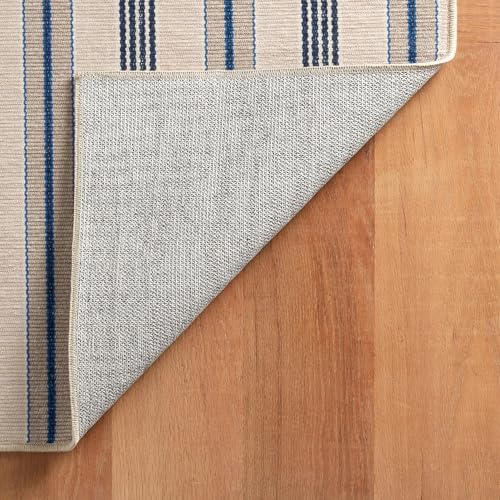 Dash & Albert Nimes Ticking Neutral Striped Washable Rug, 7'6"x9'6" | Neutral Machine Washable Rug, , Stripe Pattern - size: 7'6" x 9'6" (Rectangular)