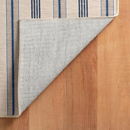Dash & Albert Nimes Ticking Neutral Striped Washable Runner Rug, 2'6"x8' | Neutral Machine Washable Rug, , Stripe Pattern - size: 2'6" x 8' (Runner)