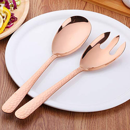 Salad Spoon and Fork Set, 12 Inch Stainless Steel Salad Server, Rose Gold Large long Serving Utensils,Pack of 2 - color: Rose Gold