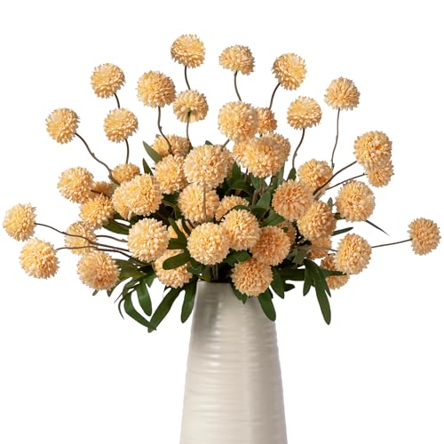 Fake Flowers 20.5In Artificial Chrysanthemum Faux Mums Faux Flowers for Vase Fall Long Stems Flower Silk Flower for Indoor Home Decoration Kitchen Office Wedding Decor 10PCS,Orange（No Vase） - color: Orange