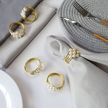 wonlex Thanksgiving Napkin Rings Set of 12, Pearl Napkin Ring Holder for Tables, Holiday, Wedding Reception (Gold Pearls) - style: Gold Pearls