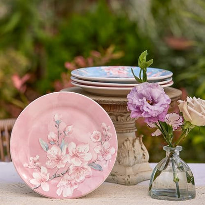 Bico Spring Sakura Salad Plates Set of 4, 8.75 Inch Ceramic Dessert Plates for Salad, Appetizer, Side Dishes, Microwave and Dishwasher Safe, Gift for Housewarming and Thanksgiving - color: Spring Sakura