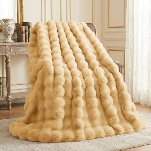 L'AGRATY Faux Rabbit Fur Throw Blanket for Couch, 60''x80'', Milk Tea Brown | Soft Cozy Bubble Fluffy Blanket for Sofa Bed, Thick Warm Plush Fuzzy Throw for Room Home Decor, Luxury Gift for Women Mom - color: Milk Tea Brown, size: 60" x 80"